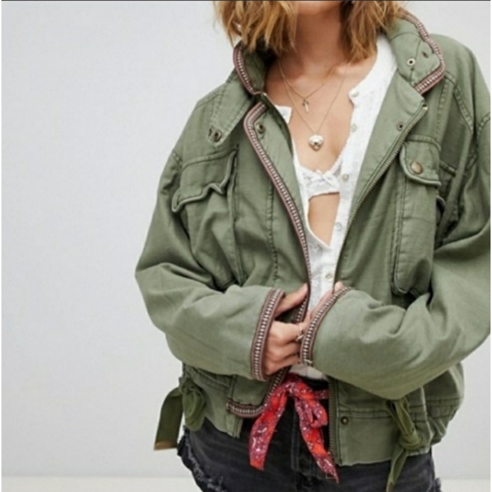 FREE PEOPLE Flight Line Bomber Jacket Olive M